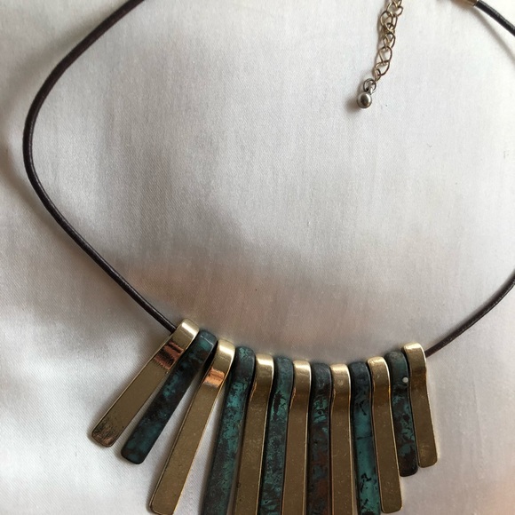 Gold and Teal/Turquoise Statement Necklace - Picture 3 of 3